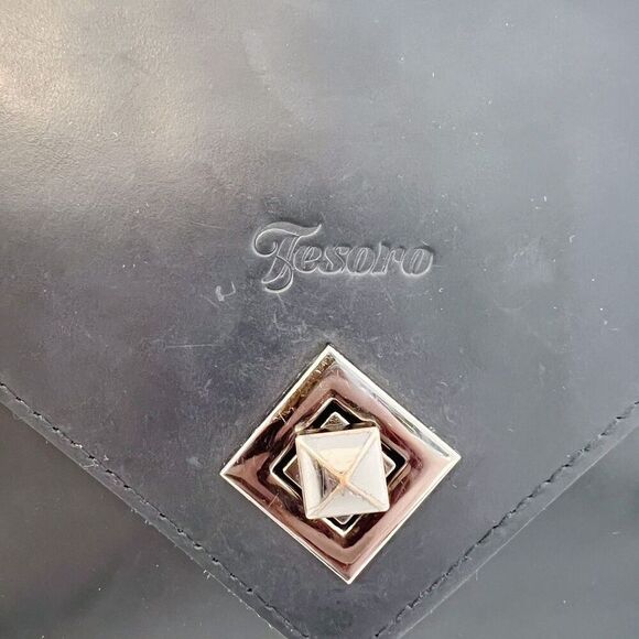 Vintage Tesoro Black Leather Satchel Laptop Bag Briefcase - Picture 3 of 8